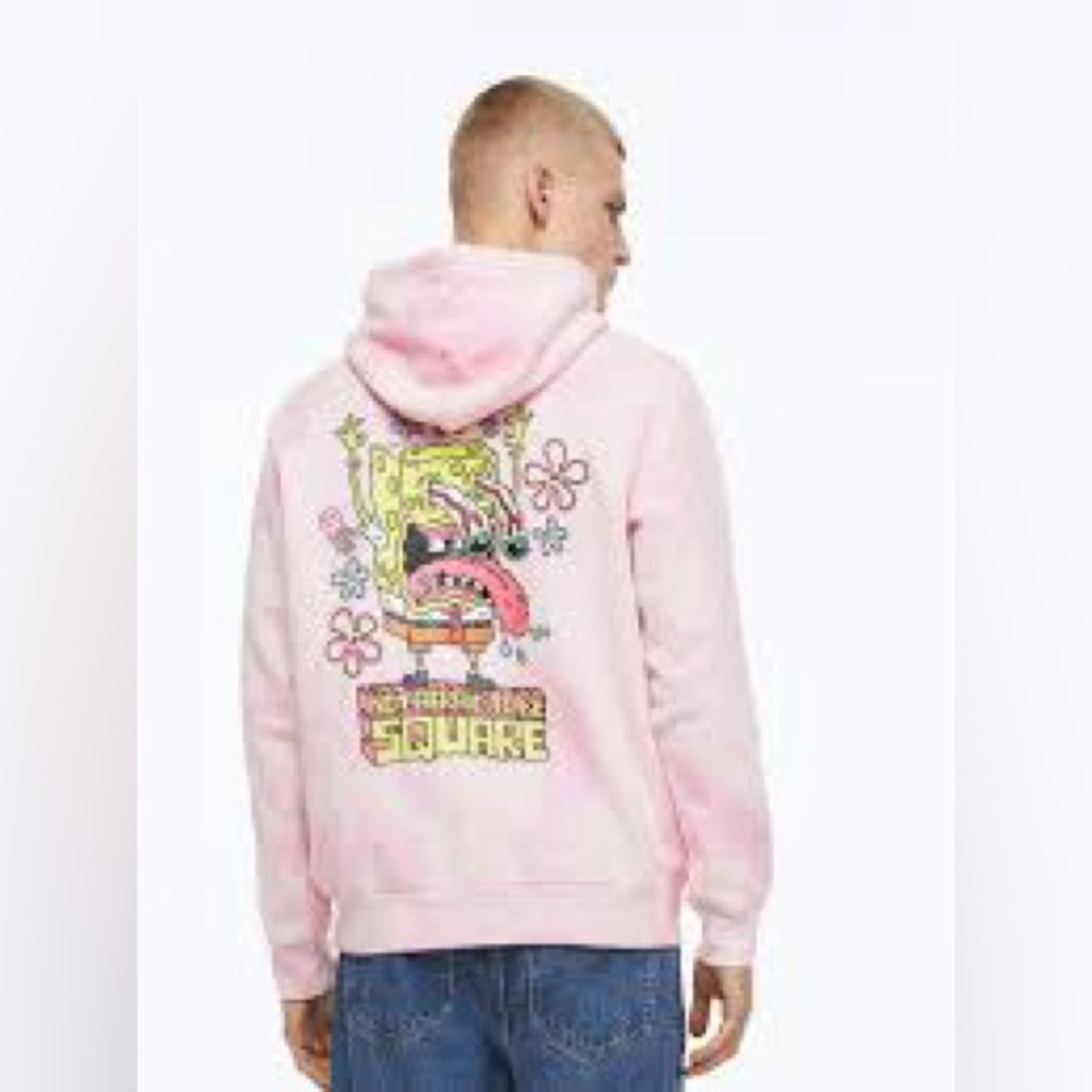 H&M Spongebob Squarepants‎ Pullover Hoodie Men’s  Size M Pink Tie Dye Go Square